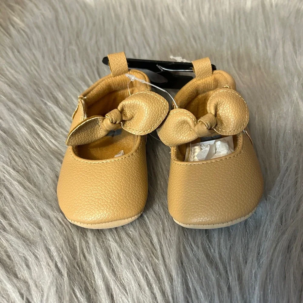 Carter's Child‎ Of Mine Crib Shoes Baby Size 0-3 Months Brown Bow Shoes